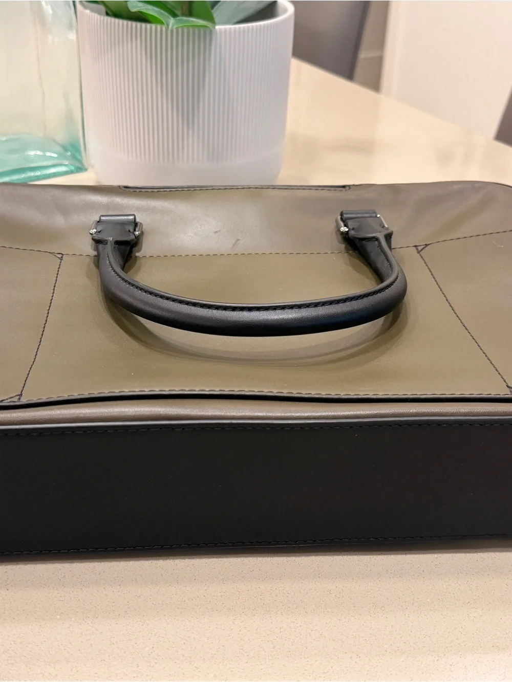 Michael Kors Olive and Black Leather Laptop Briefcase